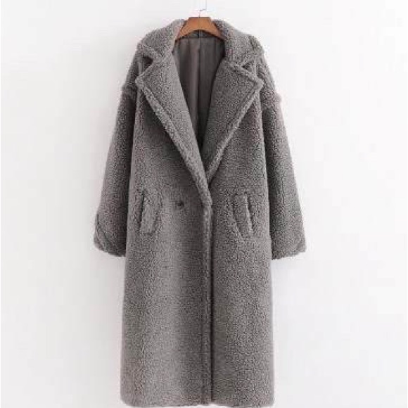 Jackets & Blazers - #3 LAST 1! Grey Gray Oversized Sherpa Plush Teddy Button Lined Coat
